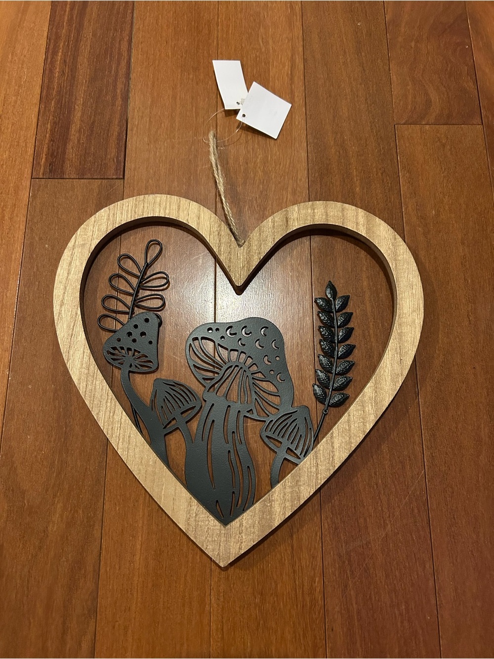 Rustic Heart Wall Decor with Black Mushroom Cutout